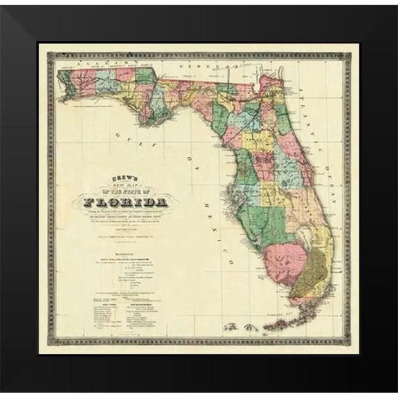 Drew, Columbus 20x20 Black Modern Framed Museum Art Print Titled - New Map of The State of Florida, 1870