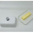 thumbnail image 1 of Drew DeRose Designs  white floral  butter dish with crystal  knob 7"L x 5"W x 2.5"H, 1 of 4