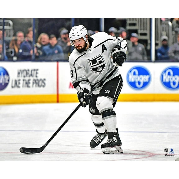 Drew Doughty Los Angeles Kings Unsigned White Jersey Shooting Photograph