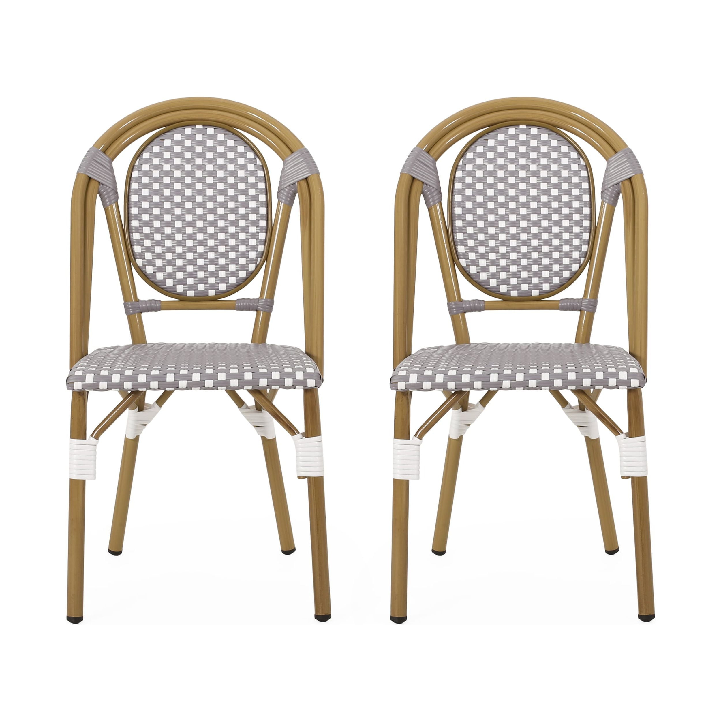 Noble House Remi Aluminum Faux Rattan Bistro Chairs in Gray White Set of 2 Walmart