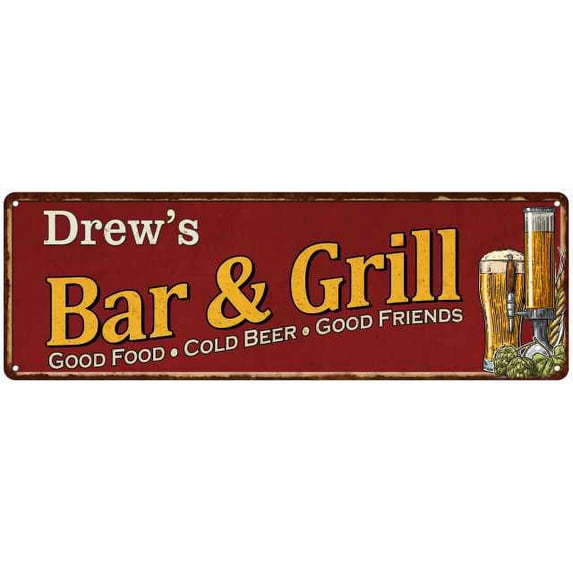 Drew's Bar and Grill Red Man Cave Decor 6x18 Sign 106180054058