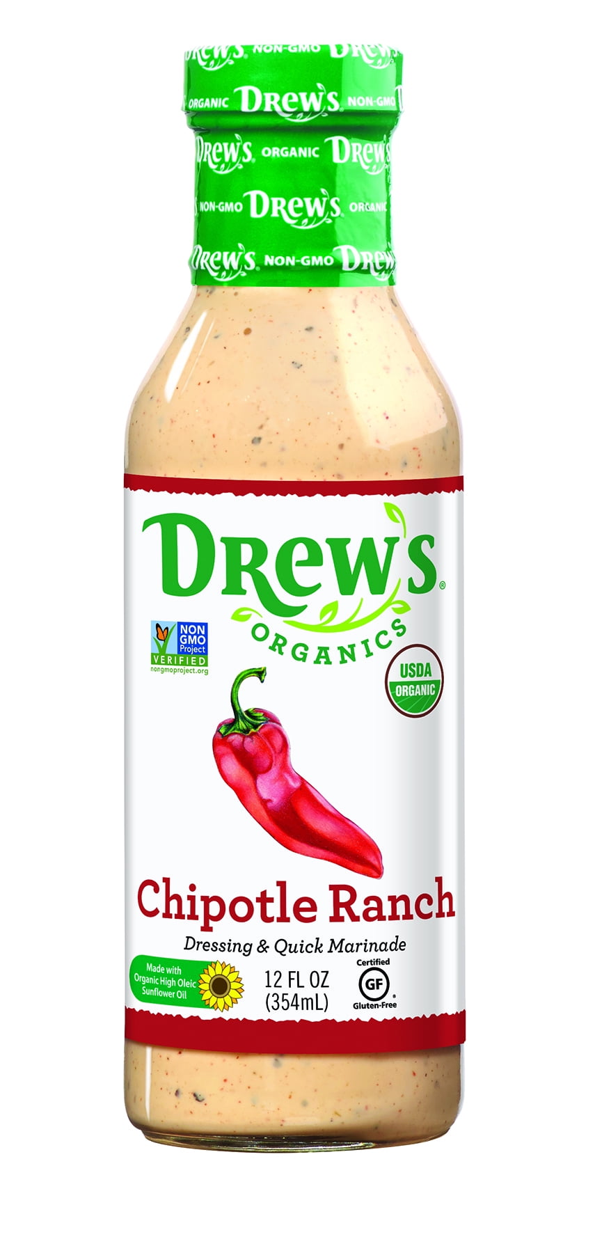 Drew's Chipotle Ranch Dressing & Quick Marinade, 12 fl oz, (Pack of 6