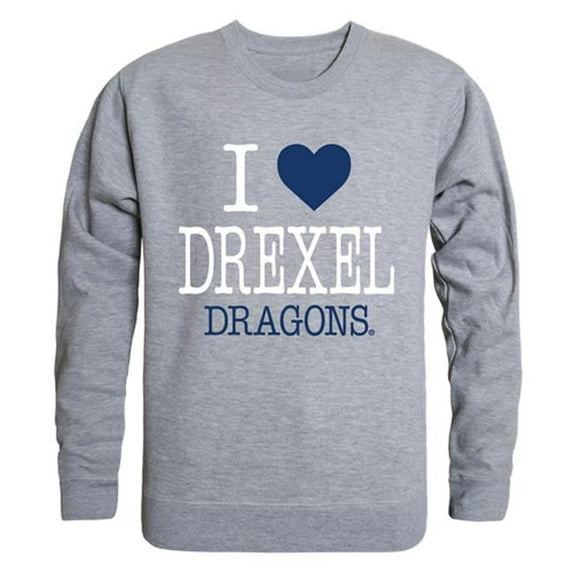 Drexel University I Love Crewneck T-Shirt, Heather Grey - 2XL