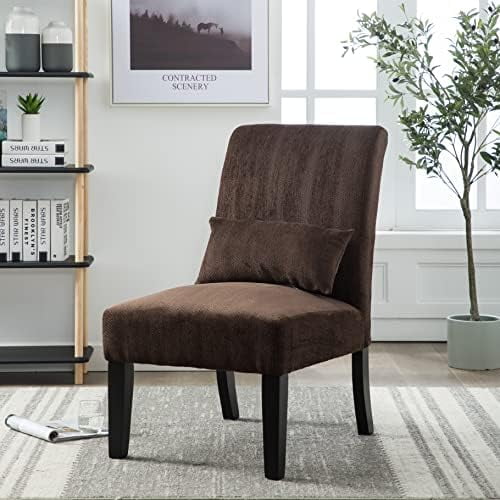 Drexell Contemporary Chenille Fabric Armless Accent Chair with Pillow, Chocolate