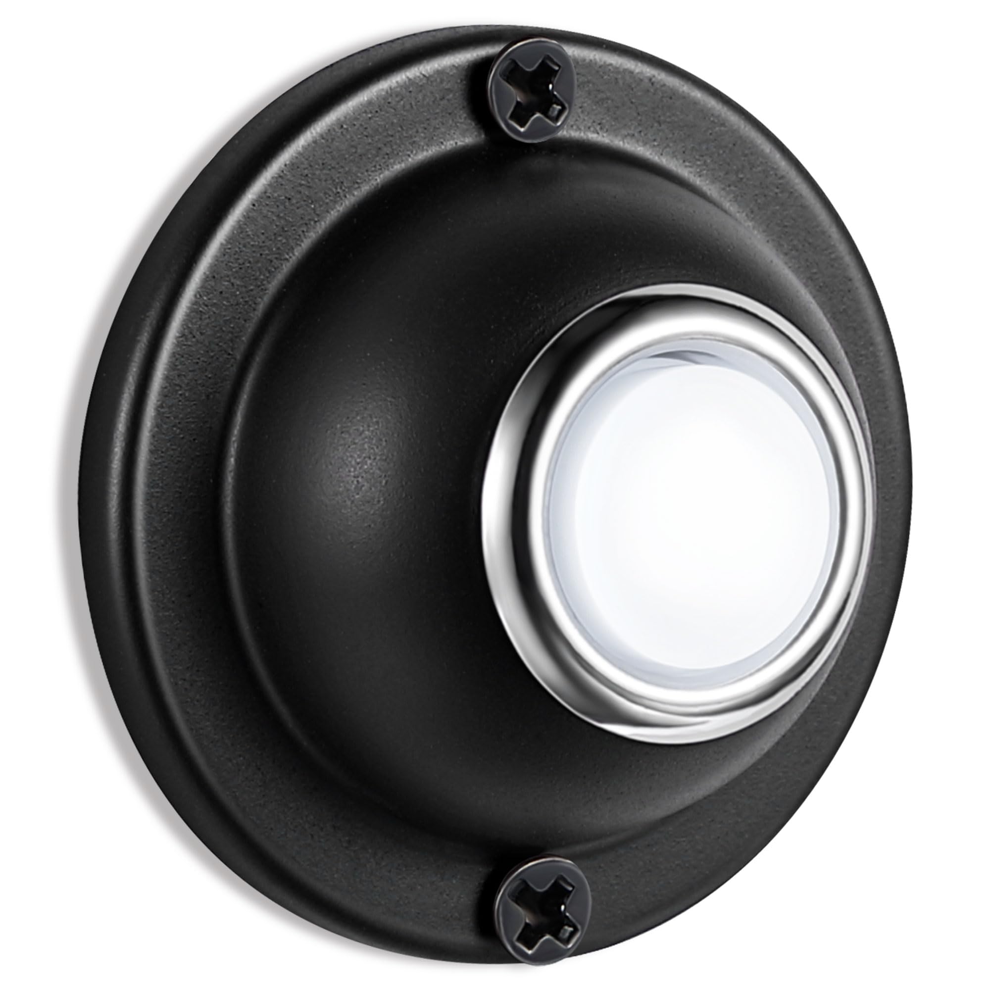 Dreyoo Round Metal Doorbell Push Button, Black Wired Lighted Up LED Doorbell Button Replacement