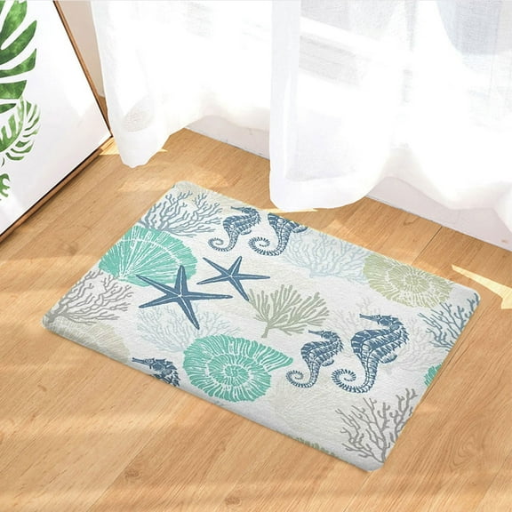 Drgilau Abstract Blue Flannel Bath Rug, 16'' x 24'', Non Slip