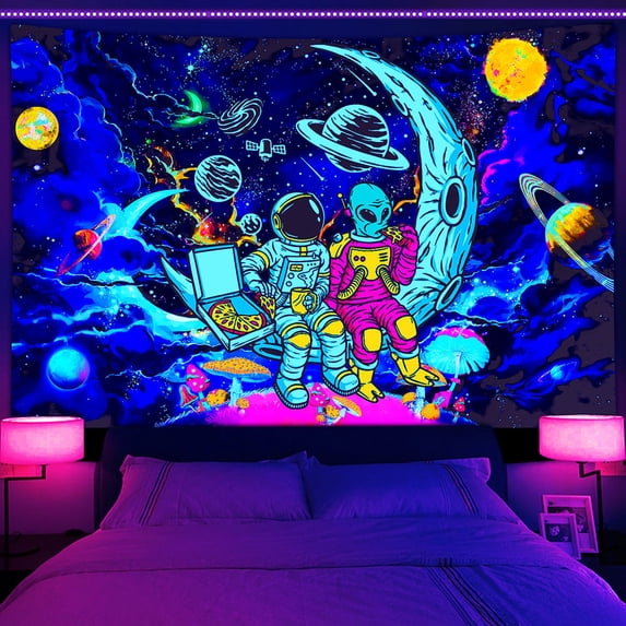 Drgilau Blacklight Trippy Space Mushroom 60''x 40'' Tapestry