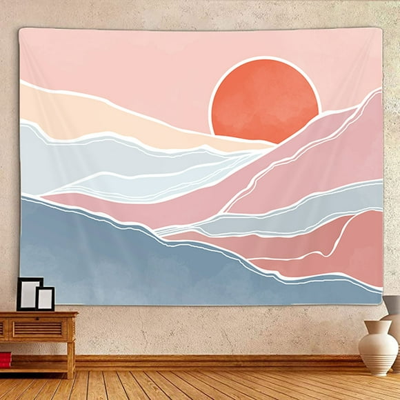 Drgilau Boho Pink Sunrise and Mountain 60''x 40'' Tapestry