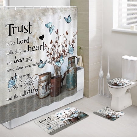 Drgilau Farmhouse Shower Curtain and Rugs Set