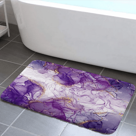 Drgilau Marble Texture Purple Memory Foam Polyvinyl Bath Rug, 19" x 31", Non Slip