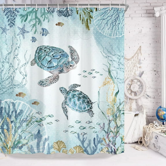 Drgilau Sea Turtle Polyester Shower Curtain, 70" x 70" Waterproof