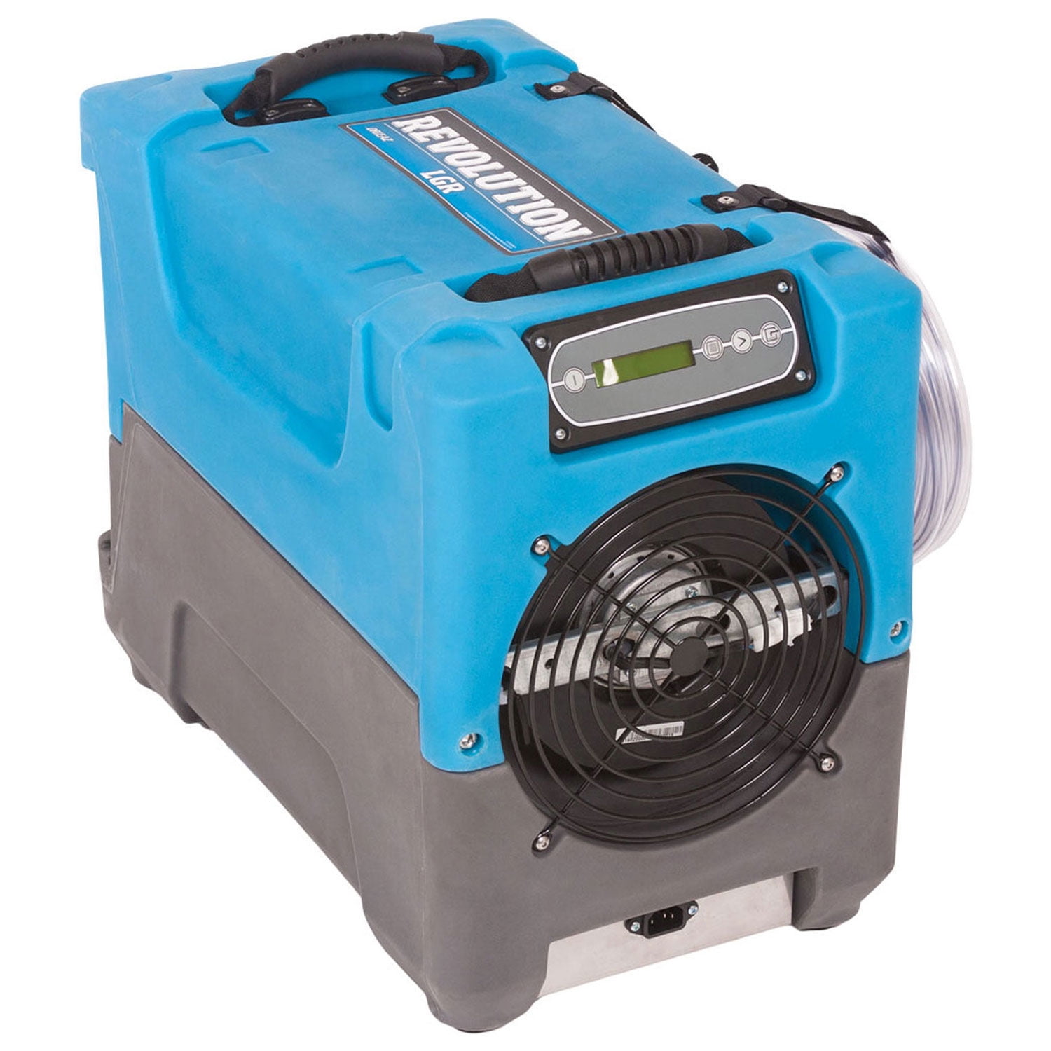 Compact Blue and Gray Industrial Dehumidifier with Pump
