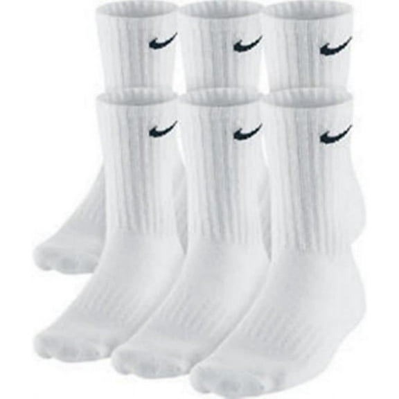 Dri-Fit Classic Cushioned Crew Socks 6 PAIR White with Black Swoosh Logo) LARGE