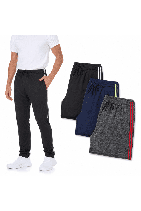 Mens 3 Pack Men's Sweatpants Open Bottom Active Athletic Pants Dry Fit Jogger Running Workout Gym Pants with Pockets (Up to 3XL)
