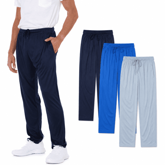 Daresay Men’s Dri-Fit Pants 3-Pack, Moisture-Wicking Open Bottom Athletic Pants with Pockets, Drawstring Waist, Sizes S-3XL