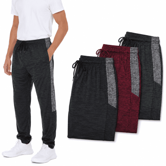 Daresay Mens 3 Pack Men's Sweatpants Open Bottom Active Athletic Pants Dry Fit Jogger Running Workout Gym Pants with Pockets (Up to 3XL)