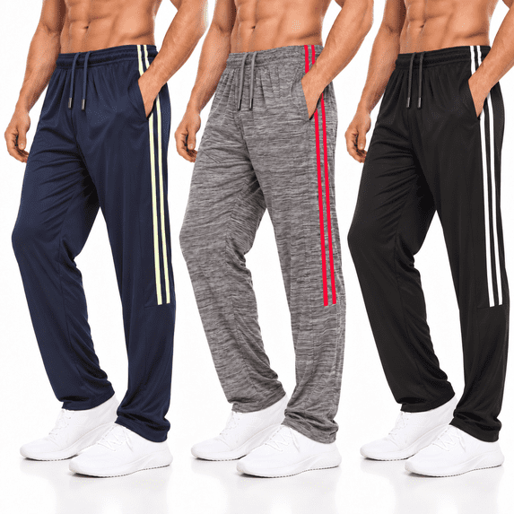 Daresay Mens 3 Pack Men's Sweatpants Open Bottom Active Athletic Pants Dry Fit Jogger Running Workout Gym Pants with Pockets (Up to 3XL)