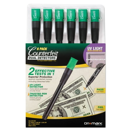 Dri-Mark 351UV6 0.8 x 0.8 x 6 Counterfeit Money Detection System - Black/Green (6/Pack)