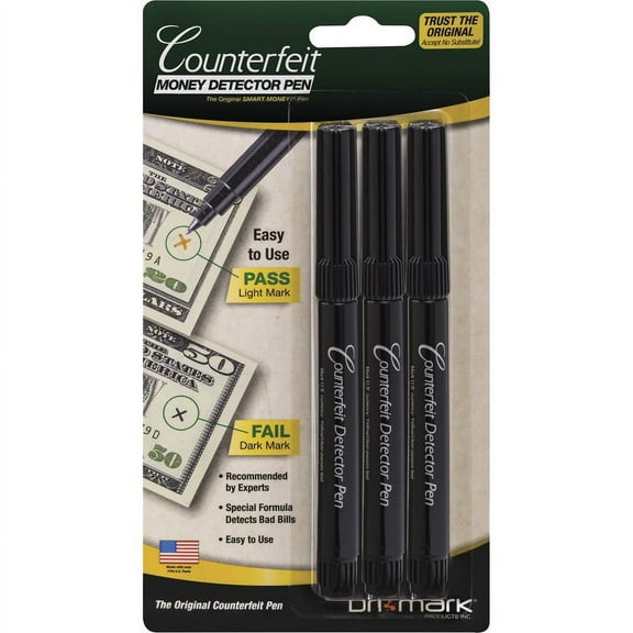 Dri Mark Counterfeit Detector Pens - Chemical - Black - 3 / Pack | Bundle of 5 Packs