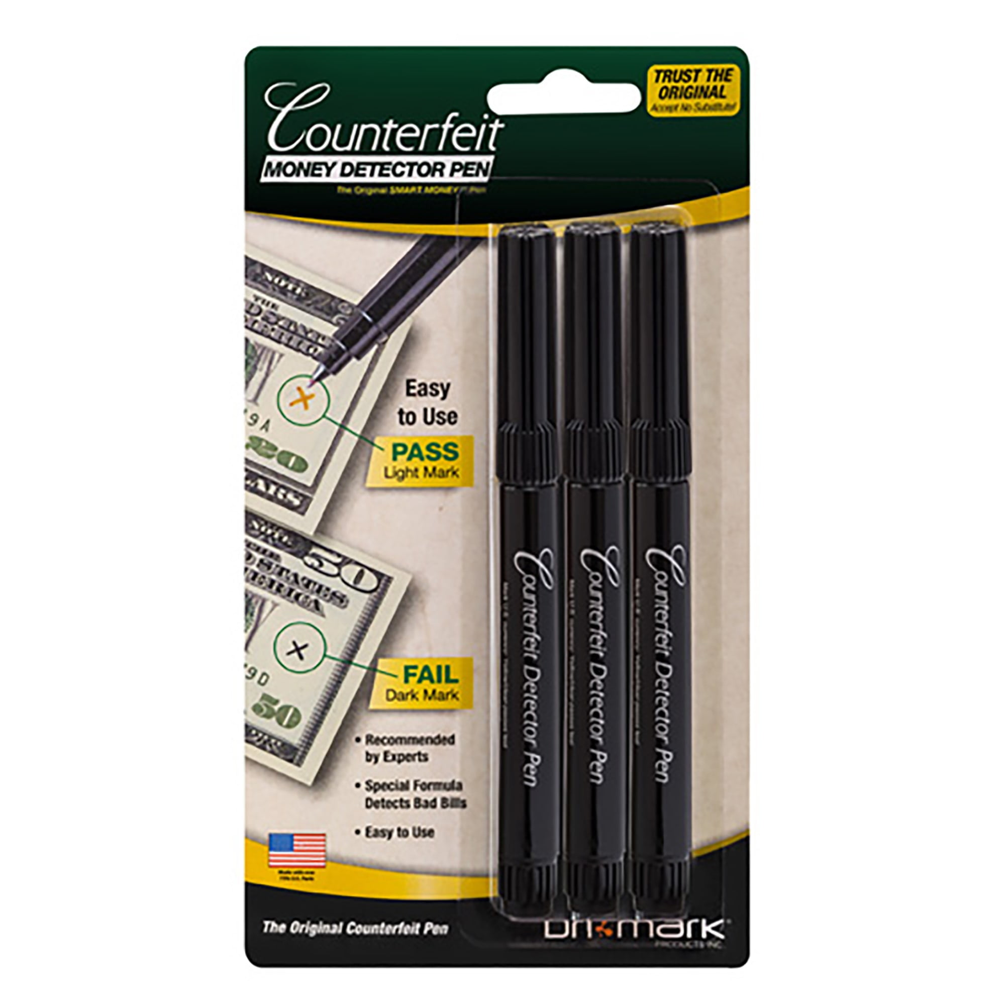 Dri Mark, DRI3513B, Counterfeit Detector Pens, 3 / Pack, Black