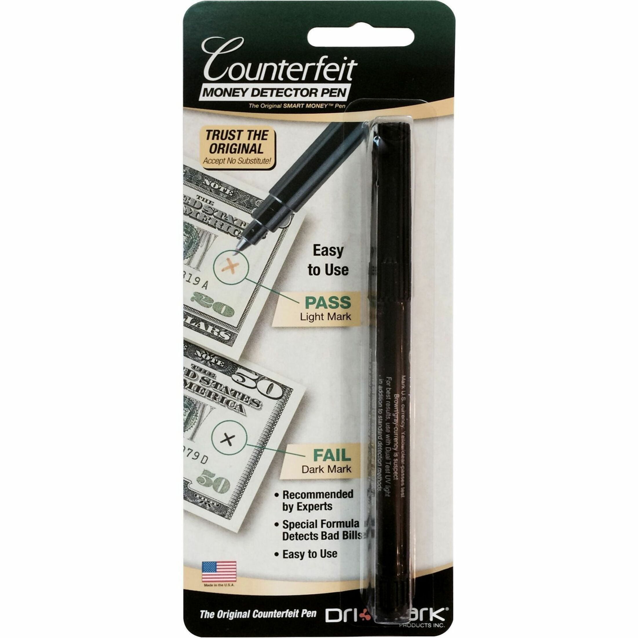 Dri-Mark Smart Money Counterfeit Bill Detector Pen for Use w/U.S. Currency -DRI351B1