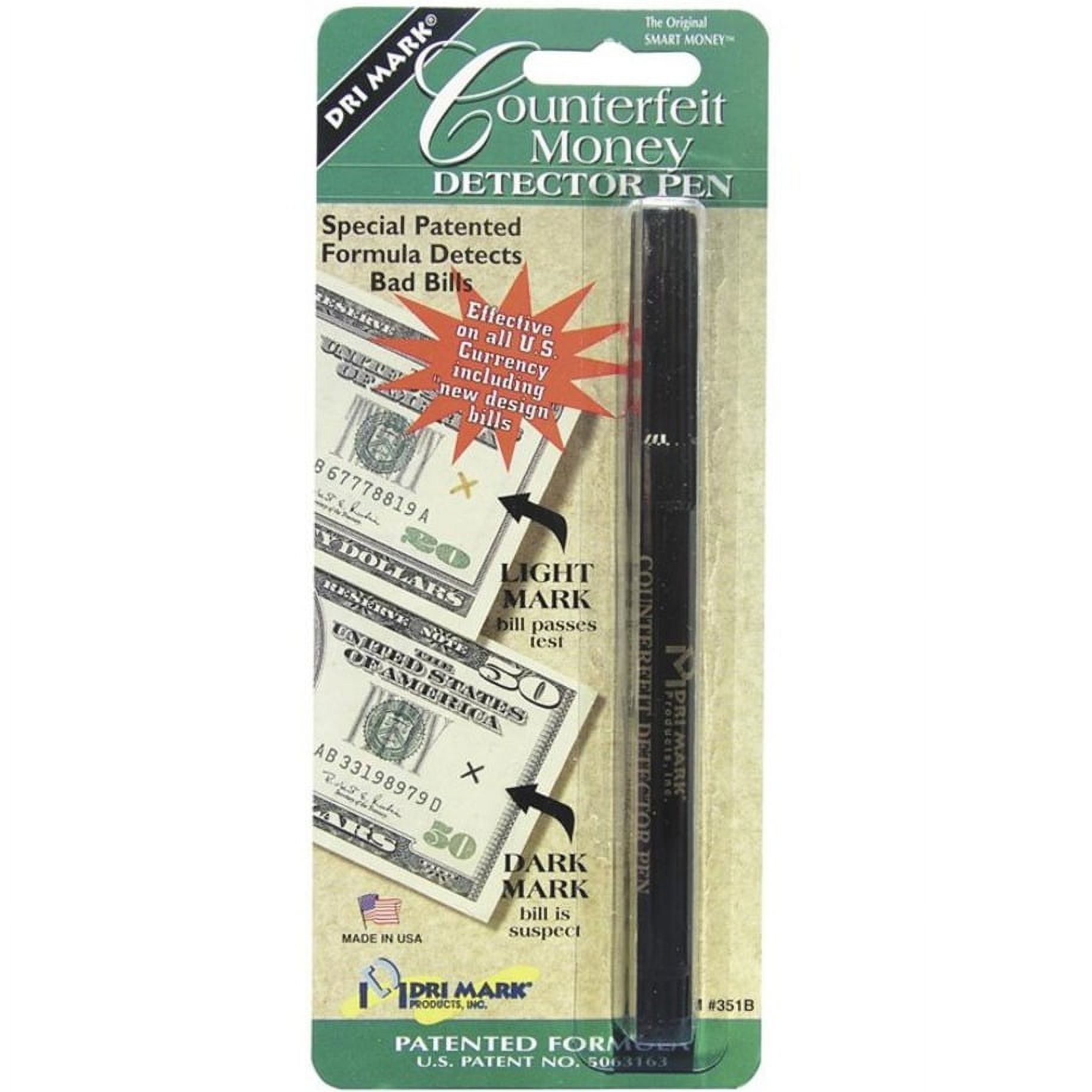 Dri-Mark Smart Money Counterfeit Bill Detector Pen for Use w/U.S. Currency -DRI351B1 - image 1 of 2