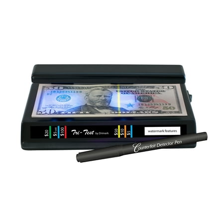 Dri Mark Tri Test 2.0 - Improved Counterfeit Bill Detector Machine w/Auto Sensor and AC Adapter, 3 Tests in 1
