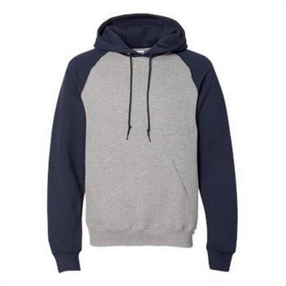 Dri Power Colorblock Raglan Hooded Sweatshirt, Oxford & Navy - Extra Large
