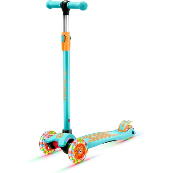Dribbl 3-Wheel Kids Scooter - Lean-to-Steer Technology, Adjustable Height Handlebar, Wide Deck, Scooter for Boys & Girls Ages 2+Light Blue & Orange