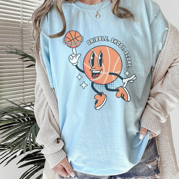 Dribble Shoot Score Basketball Comfort Colors Shirt, Basketball Mom Shirt, Unisex Basketball Comfort Colors Shirt, Game Day Basketball Tee (Colors:Butter; Sizes:S;)