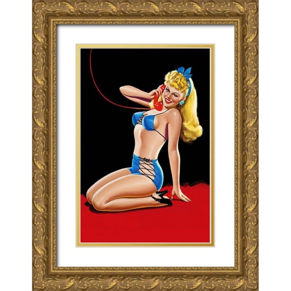 Driben, Peter 11x14 Gold Ornate Wood Framed with Double Matting Museum Art Print Titled - Eyeful Magazine: Pin up in Blue Bikini
