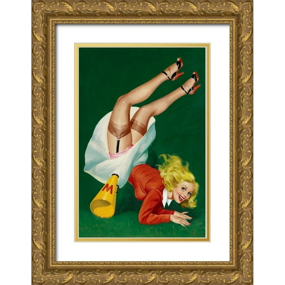 Driben, Peter 11x14 Gold Ornate Wood Framed with Double Matting Museum Art Print Titled - Mid-Century Pin-Ups - Titter Magazine - Cheerleader