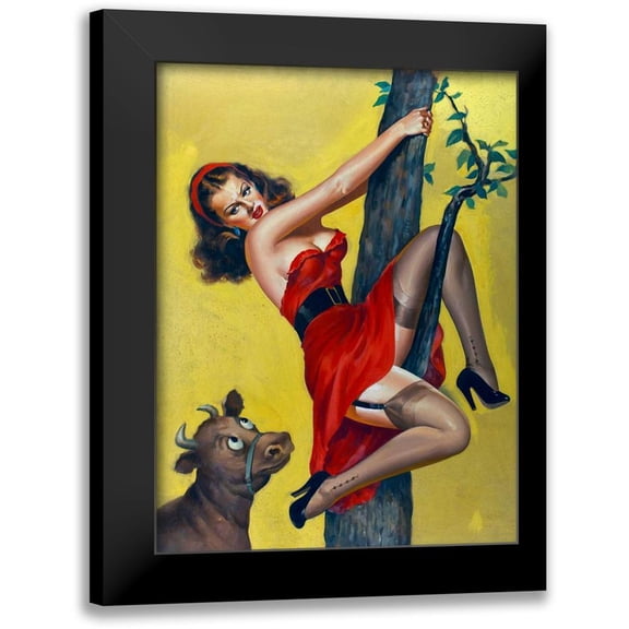 Driben, Peter 15x18 Black Modern Framed Museum Art Print Titled - Mid-Century Pin-Ups - Moo - Up a tree