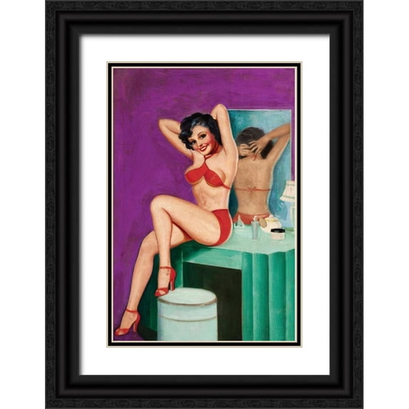 Driben, Peter 17x24 Black Ornate Wood Framed with Double Matting Museum Art Print Titled - Mid-Century Pin-Ups - Bedtime Stories