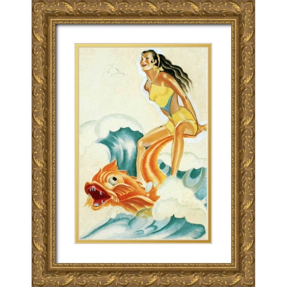 Driben, Peter 17x24 Gold Ornate Wood Framed with Double Matting Museum Art Print Titled - Mid-Century Pin-Ups - Whisper Magazine - Wave Rider