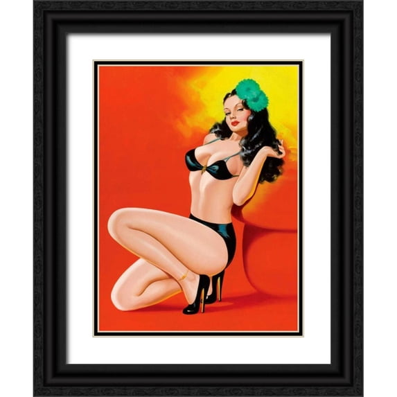 Driben, Peter 25x32 Black Ornate Wood Framed with Double Matting Museum Art Print Titled - Mid-Century Pin-Ups - Beauty Magazine - Hot in Black