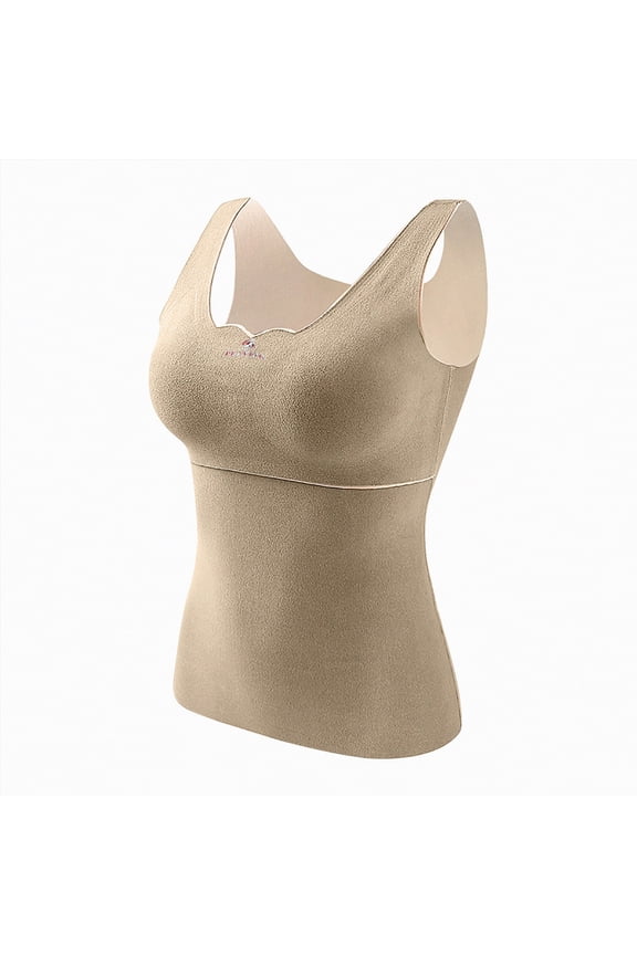 Base Layer Women Women's Thermal Tank Tops Fleece Lined Sleeveless Underwear Vest Reversible Warm Base Layer Camisole Khaki,L