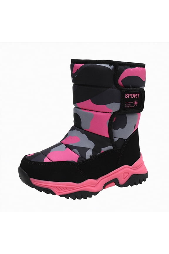 Bo'ys Snow Boots Gi'rls Bo'ys Winter Snow Boots, Slip Resistant Faux Lined, Windproof Warm Slip-On Boots for Ki'ds Hot Pink,2.5