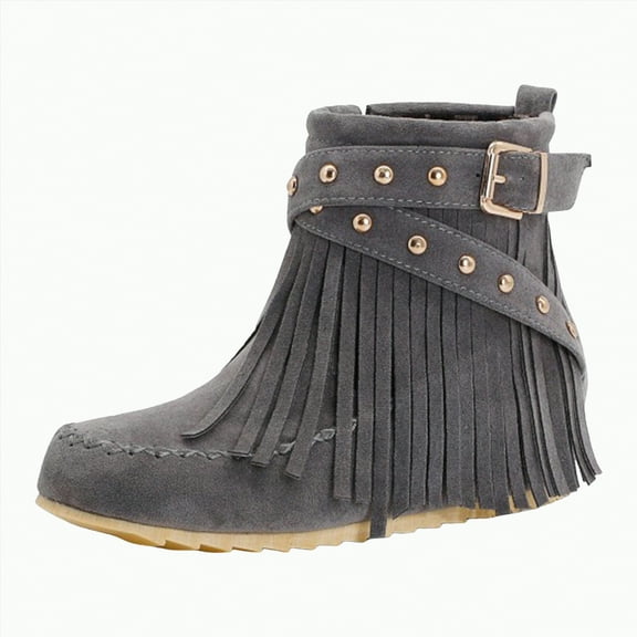 Drie Boots For Women Ankle Women's Mid Calf Boots,Round Toe Comfort Low Heel Slouchy Dress Booties with Buckle Strap Side Zipper Grey,9.5