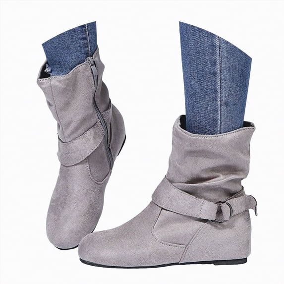 Drie Boots For Women Ankle Booties Ankle Boots for Women Solid Color Slip-on Womens Booties Casual Low Heel Womens Ankle Boots Fashion Comfy Round Toe Booties for Women Light Gray,8