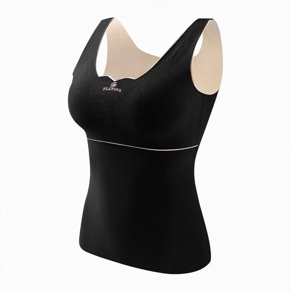 Drie Camisole With Built In Bra Thermal Tank Tops Women Underwear Tops Sleeveless Undershirt for Women Cotton Camisole Warm Base Layer Black,XL