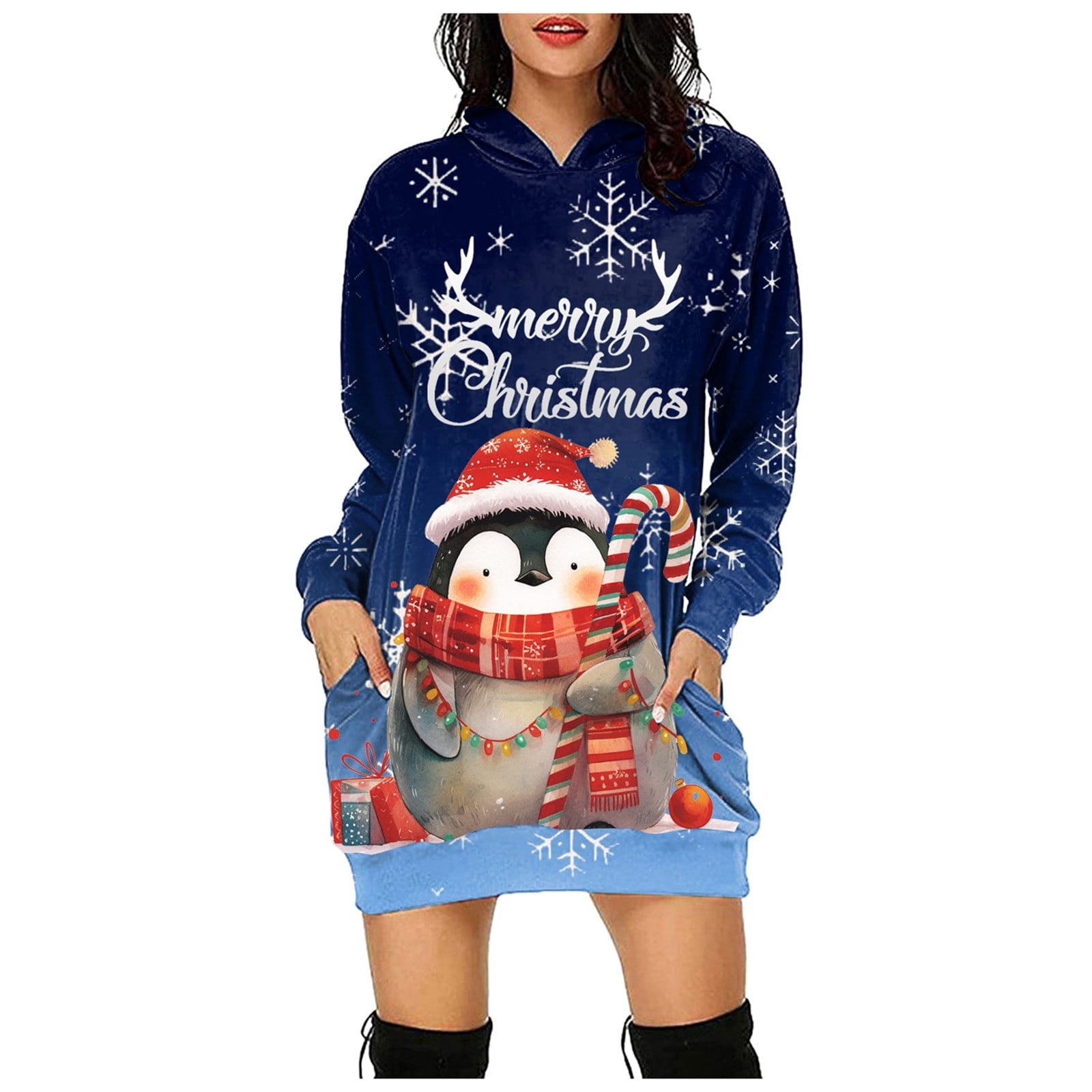 christmas dress hoodie Drie Women Christmas Sweatshirt Dress Hoodie Dress Long Sleeve Dresses  Hooded Crew Neck Xmas Sweatshirt Pri Green,2XL