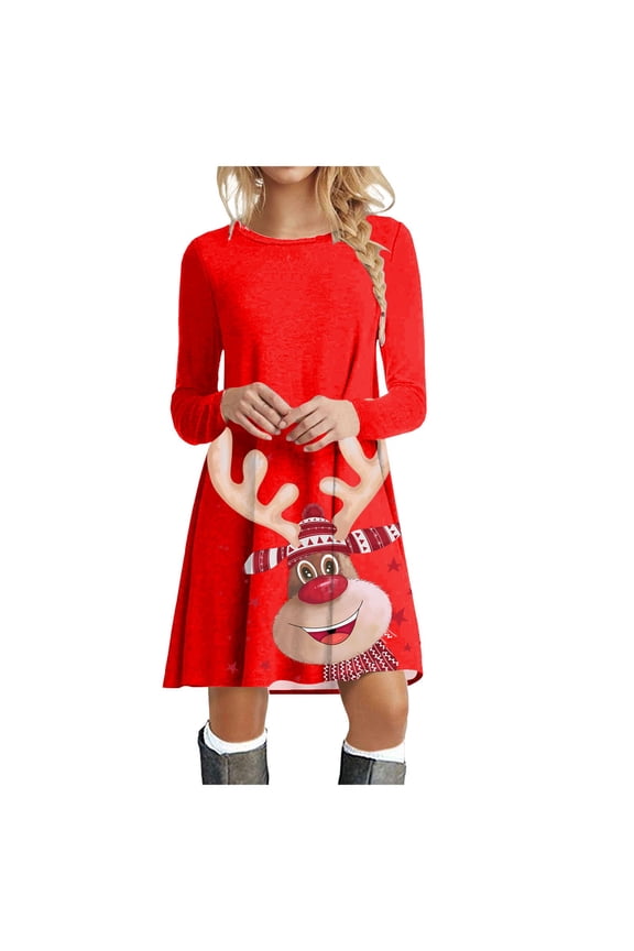 Christmas Jumper Women Christmas Sweater Dress Printed Long Sleeve Knit Mini Dress Xmas Tunic Dress Khaki,XL