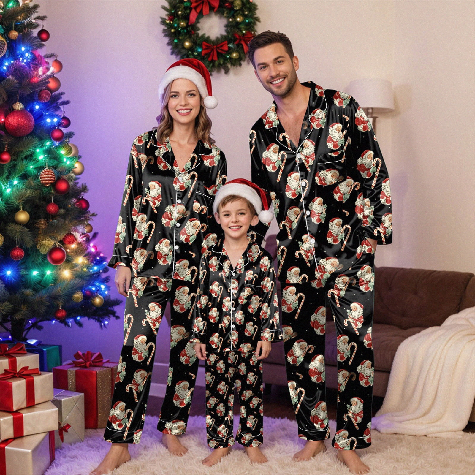 Drie Christmas Matching Pjs Family Silk Matching Christmas Pajamas for ...