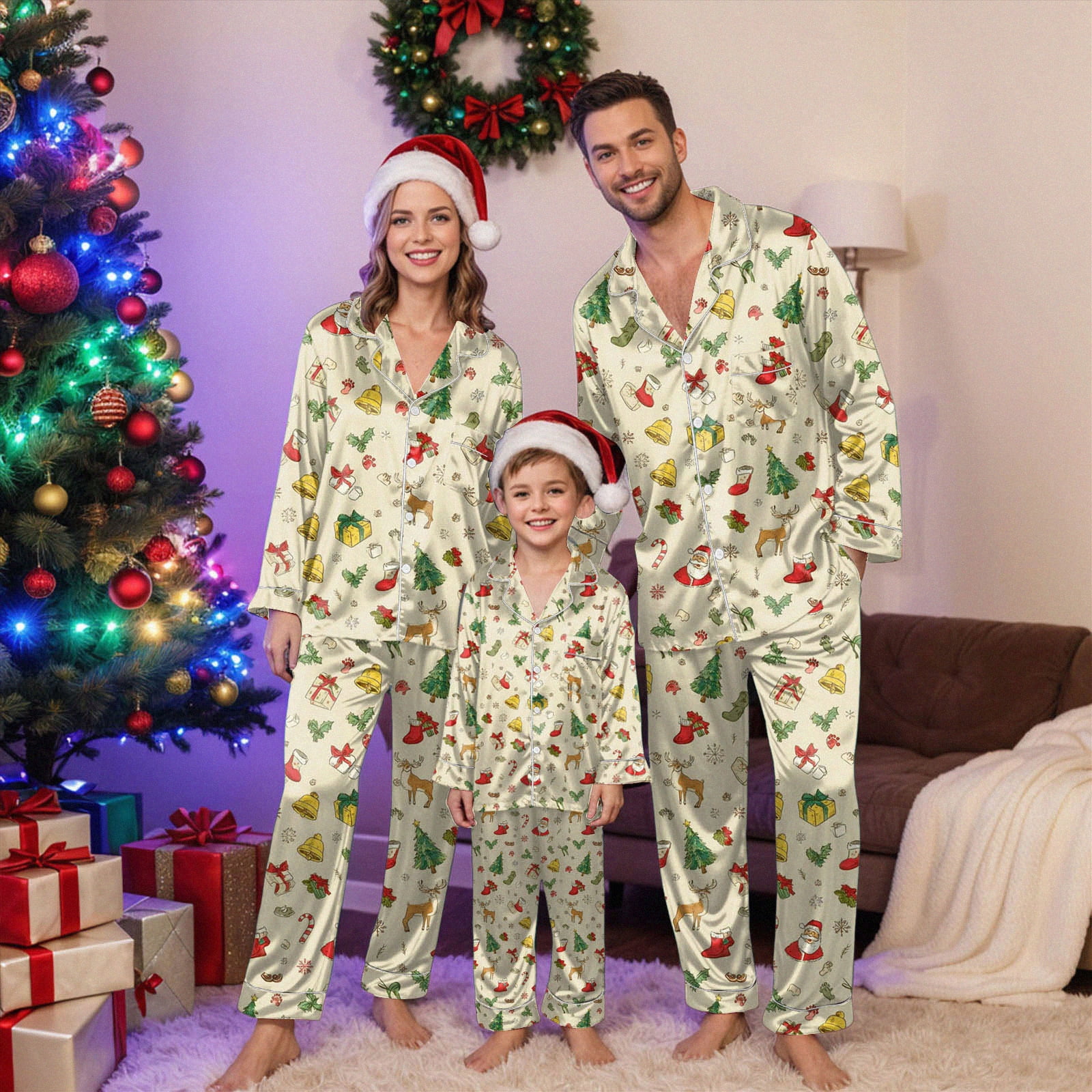 Drie Christmas Pajamas Family 2026 Family Christmas Pajamas Sets Silk ...