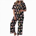 thumbnail image 1 of Drie Christmas Pajamas for Women Womens Pajama Sets Short Sleeve Lounge Sets for Women Printed Jogger Pajama Set 2 Piece Pj Sets With Pockets Black,XL, 1 of 5