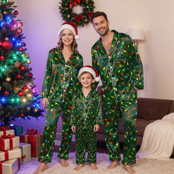 Drie Christmas Pjs for Family Family Christmas Pajamas Matching Sets Satin Long Sleeve Holiday Lounge Soft Xmas Silk Pjs Men Women Two Piece Sets