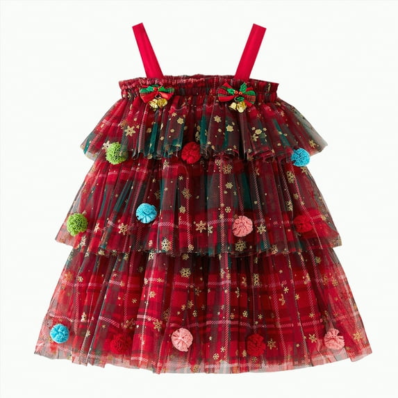 Drie Christmas Toddler Girls Ruffle Dresses Girls Christmas Tree Dress Kid Xmas Outfit with Accessories Red,8-9 Years