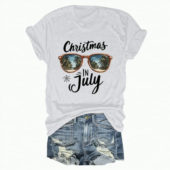 Drie Christmas Womens Clothes Trendy 2025 Womens Graphic Tees Short Sleeve Summer Tops Funny Print Crew Neck Casual Loose Cute T Shirts White,XXL