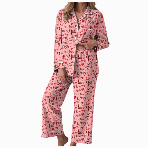 Drie Cozy Pajamas Womens Cute Pajama Sets Long Sleeve Heart Printed Lounge Set Pockets Two Piece Outfits 2025 Pink,M